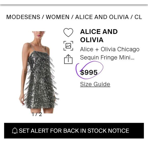 NWT $1000 Alice + Olivia Chicago Sequin Fringe Mini Dress Gunmetal Silver Sz 0 - Picture 7 of 16